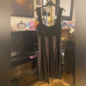 Frank Lyman Design Black Midi Dress with Sheer Panels